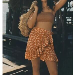 Hutch for Anthropologie Orange Wrap Mini Skirt Size XS
